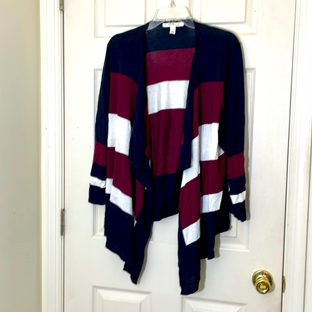 Maroon Red & White Cardigan Plus Size 2X